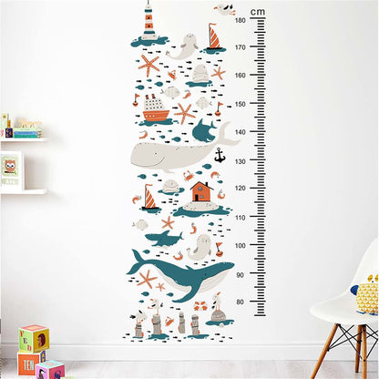 Condessacity Watercolor Ocean Fish Height Chart Wall Stickers