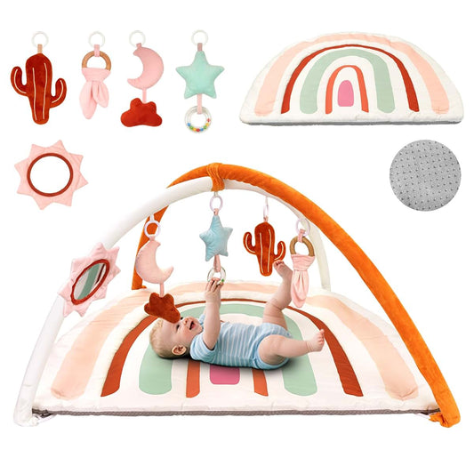 BabyOneStop Beavtaens Baby Play Gym and Washable Activity Mat with 5 Sensory Toys