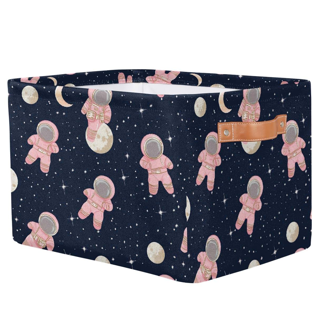 YPPAHHHH Cute Astronauts Pink Storage Basket, 15x11x9.5 Inch Collapsible Canvas Organizer with Handles