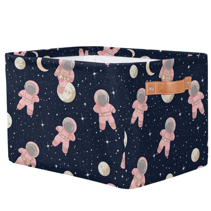 YPPAHHHH Cute Astronauts Pink Storage Basket, 15x11x9.5 Inch Collapsible Canvas Organizer with Handles