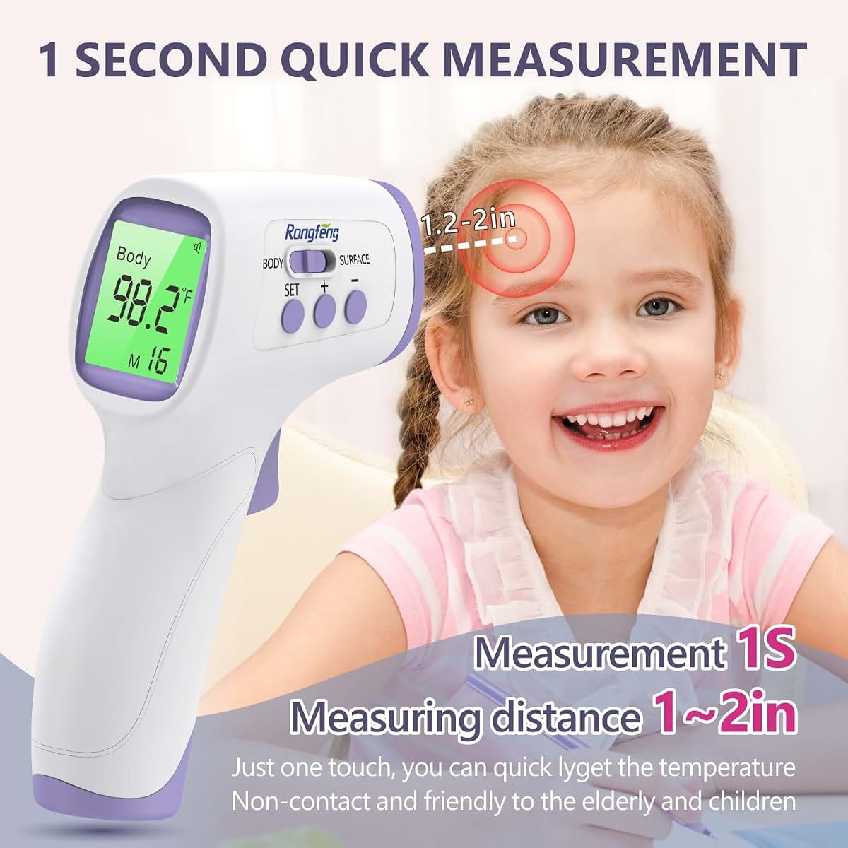 No-Touch Forehead Thermometer With Fever Alarm