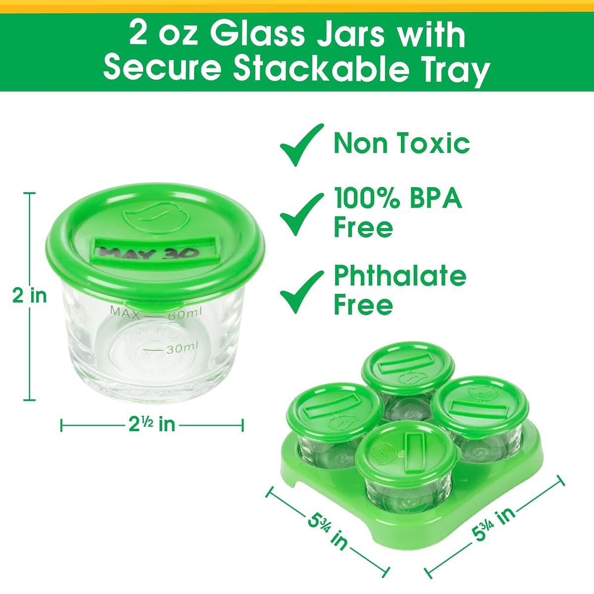 Sprout Cups Glass Baby Food Storage Containers 4-Pack With Tray (photo 2)