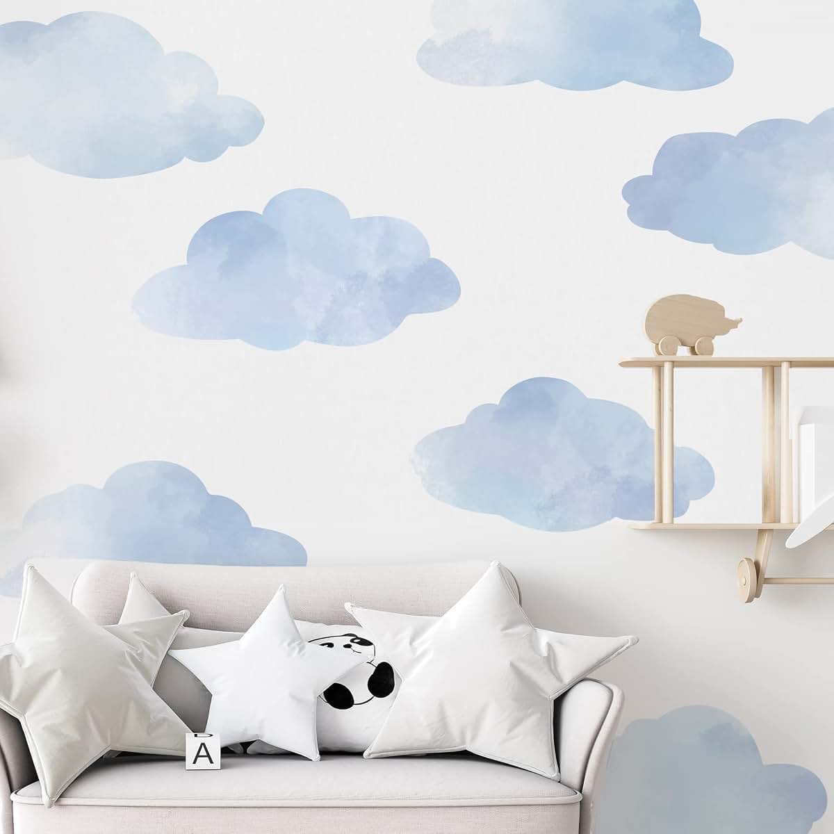 Wall Dressed Up Large Blue Watercolor Cloud Wall Decals Set of 9 (photo 2)