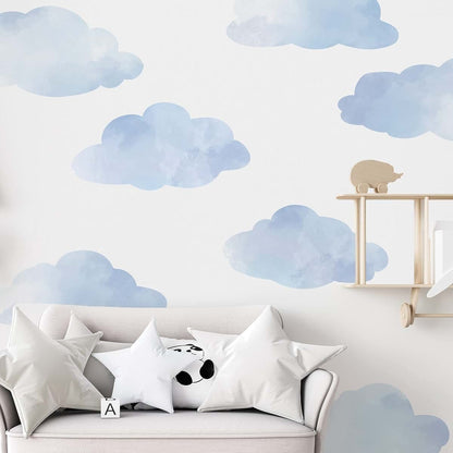 Wall Dressed Up Large Blue Watercolor Cloud Wall Decals Set of 9 (photo 2)