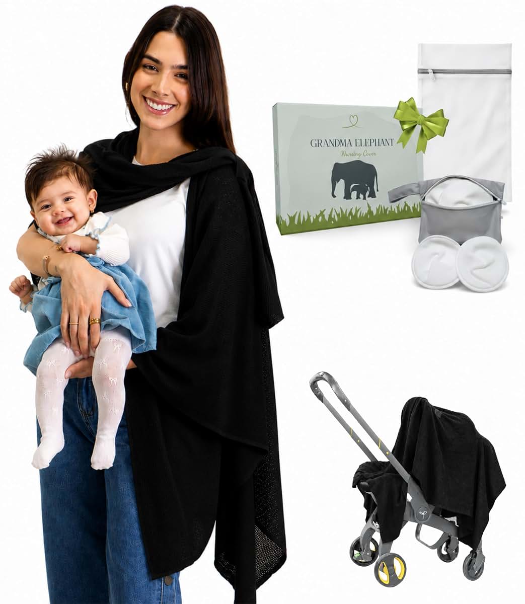 Grandma Elephant Nursing Cover and Breastfeeding Shawl in Deep Onyx