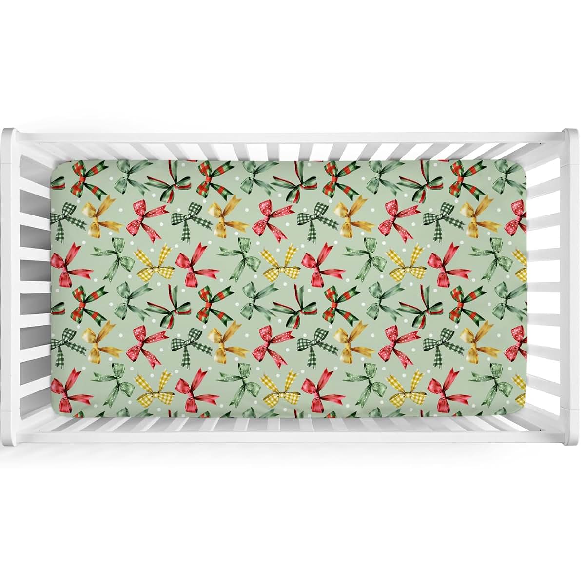 BabyOneStop Christmas Bows Crib Sheet 52x28 Red Green Tartan Stretchy Fitted Standard Crib Mattress Cover