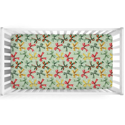 BabyOneStop Christmas Bows Crib Sheet 52x28 Red Green Tartan Stretchy Fitted Standard Crib Mattress Cover