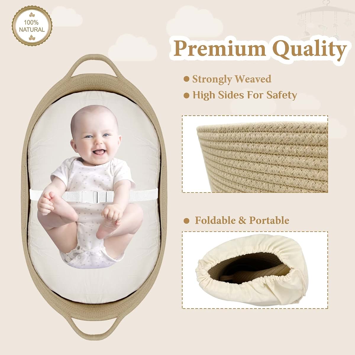 Meloom Baby Changing Basket with Pad and Belt in Taupe (photo 3)