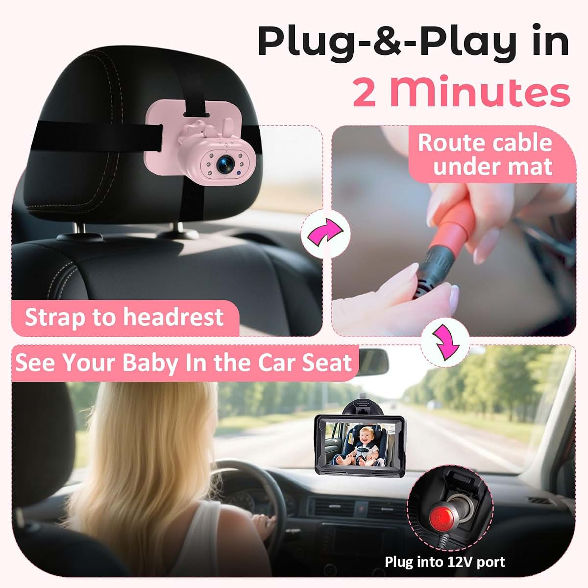 Amtifo Baby Car Camera, 1080P HD Rear-Facing Monitor with IR Night Vision
