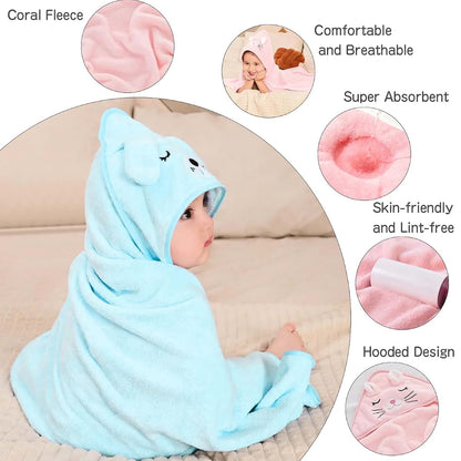 ＤＲＵＮＳＰＤＳ 12 PCS Baby Bath Towels Set, 3 PCS Hooded Baby Towels & 9 PCS Washcloths, 32x32 Inches Ultra Absorbent Cute (photo 4)