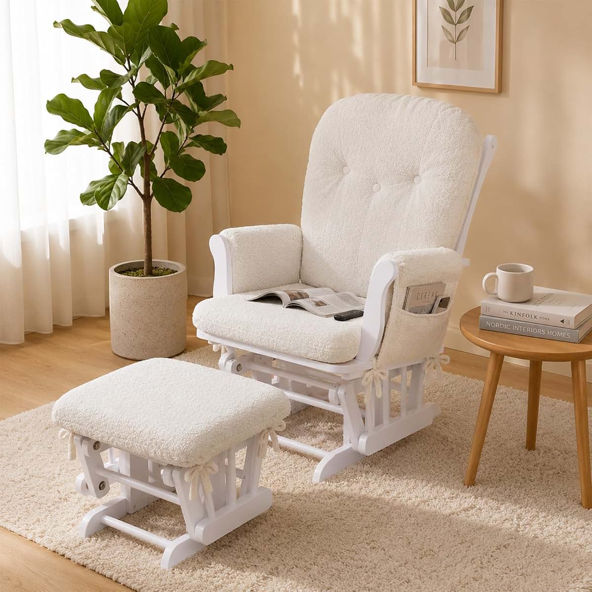Boshen 5-Piece Glider Rocker Replacement Cushions With Ottoman Cover, Cream (photo 3)