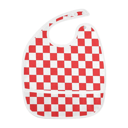 IHCVHQX Baby Feeding Bib with Catch-All Pocket and 3-Snap Closure, Red Checkered, 1 Pack