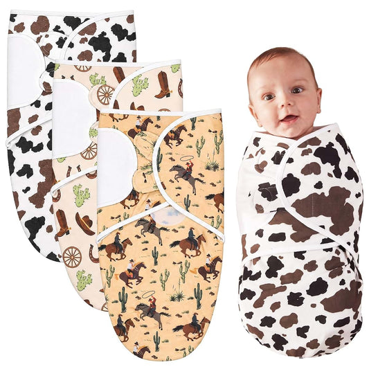 CrystalSylara 3 Pcs Western Cowboy Organic Cotton Baby Swaddles