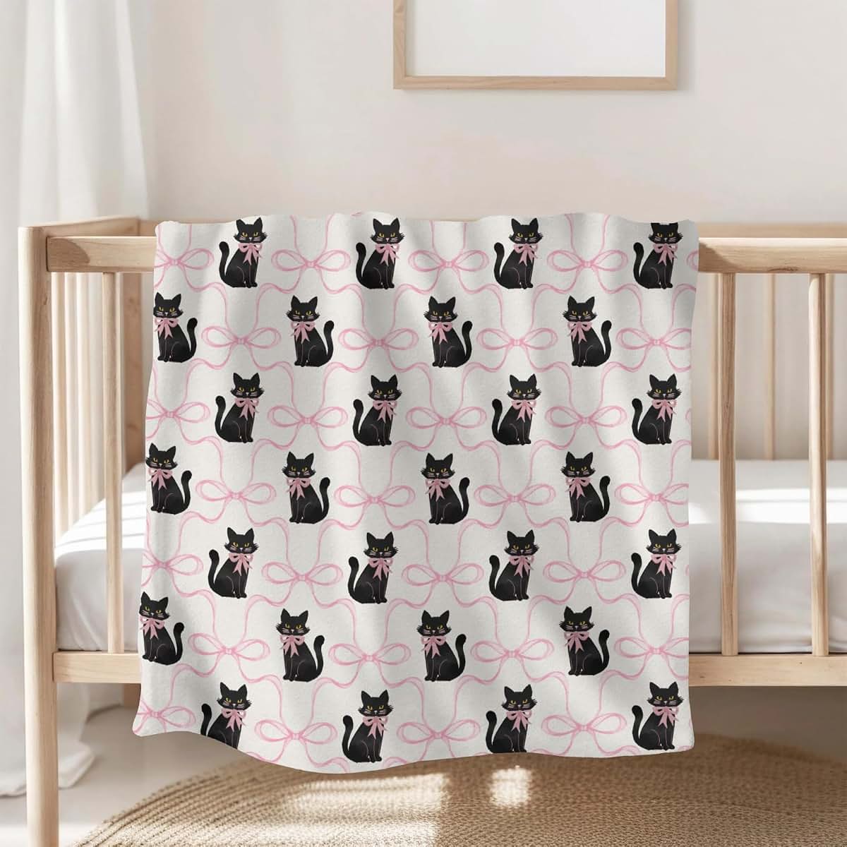 Selgkds Halloween Black Cats Pink Bows Baby Blanket 40x50 Inch (photo 2)