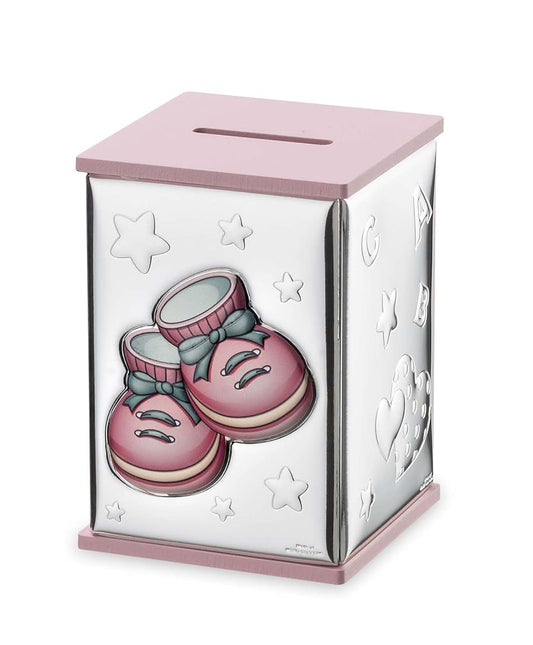 Sterling Touch Children Sterling Silver Money Saving Box, Coin Box, Piggy Bank. Made in Italy (Pink)
