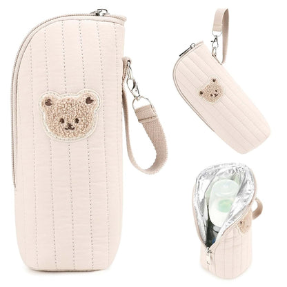 Nuiorfty Insulated Baby Bottle Bag with Adorable Bear Embroidery - Breastmilk Cooler Travel Bag for On-the-Go Portable