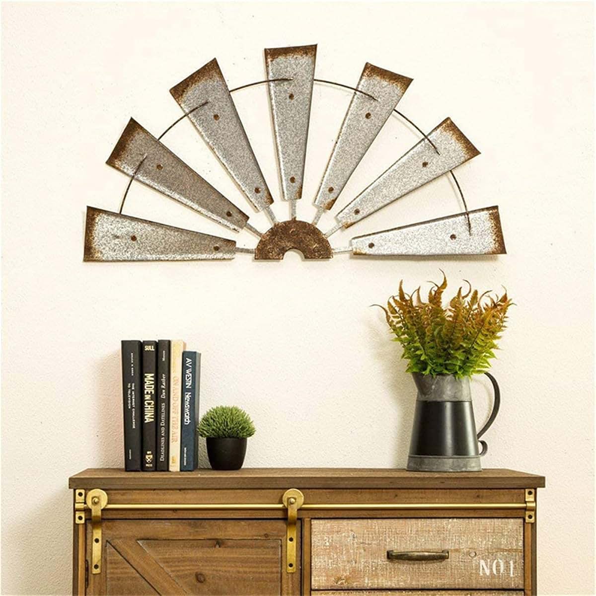 NUEAYMS Small Farmhouse Windmill Wall Decor, Rustic Iron Metal Hanging Art