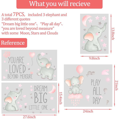 Outus 7 Pcs Elephant Wall Stickers for Baby Room Decor