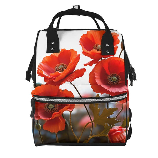 KLOPH Poppy Flowers Vivid Petals Diaper Bag Backpack Mommy Bag Multifunction Travel Maternity Baby Changing Bags