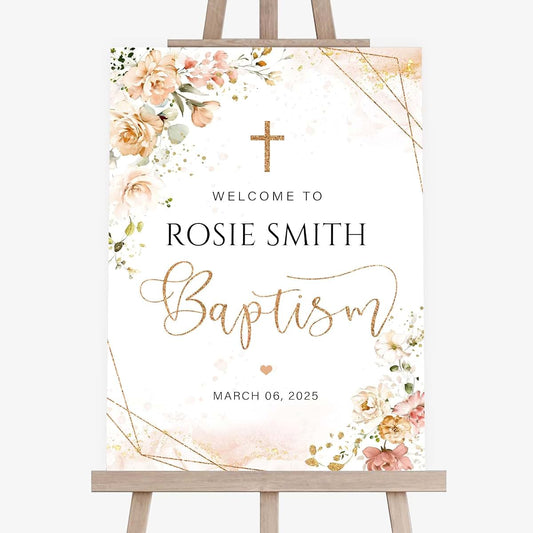 Motive Gift Personalized Baptism Welcome Sign Pink Flowers