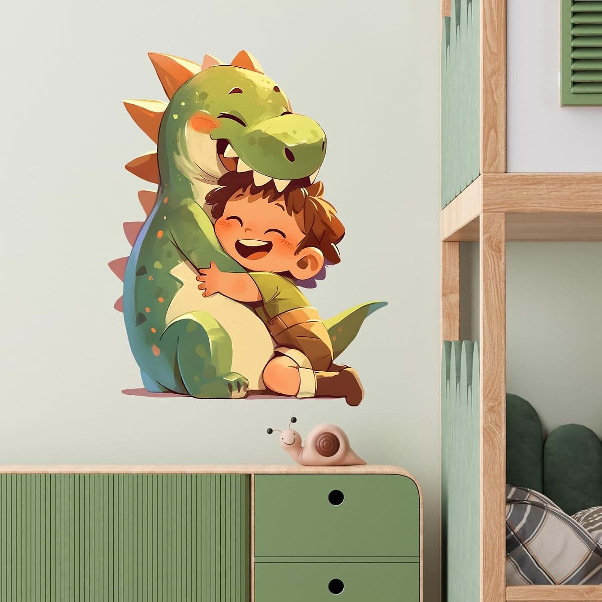 RoyoLam Cartoon Dinosaur Hugging A Boy Wall Decal For Nursery