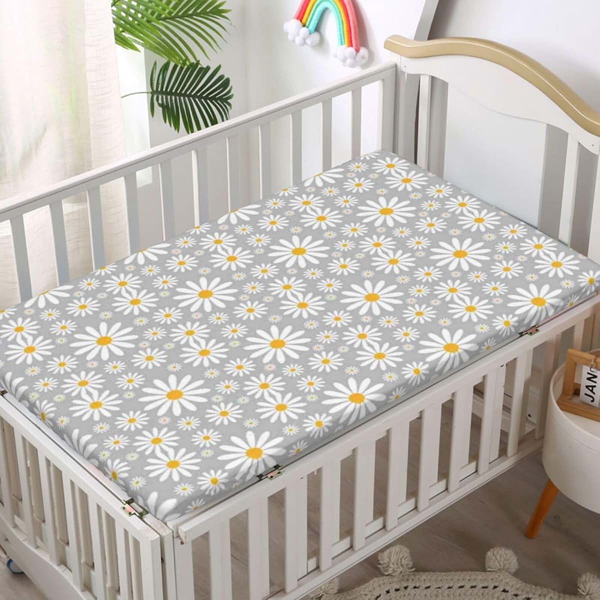 Fitted Mini Crib Sheets for Pack N Play Mattress (Earth Yellow/Pale Grey)