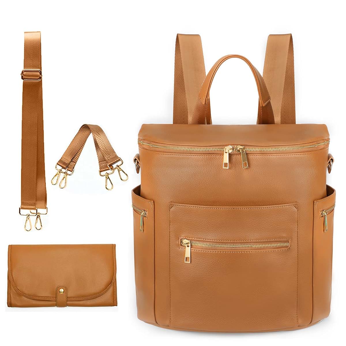 MF Store Leather Diaper Bag Backpack With Laptop Sleeve And Stroller Straps