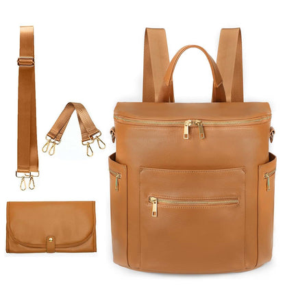 MF Store Leather Diaper Bag Backpack With Laptop Sleeve And Stroller Straps