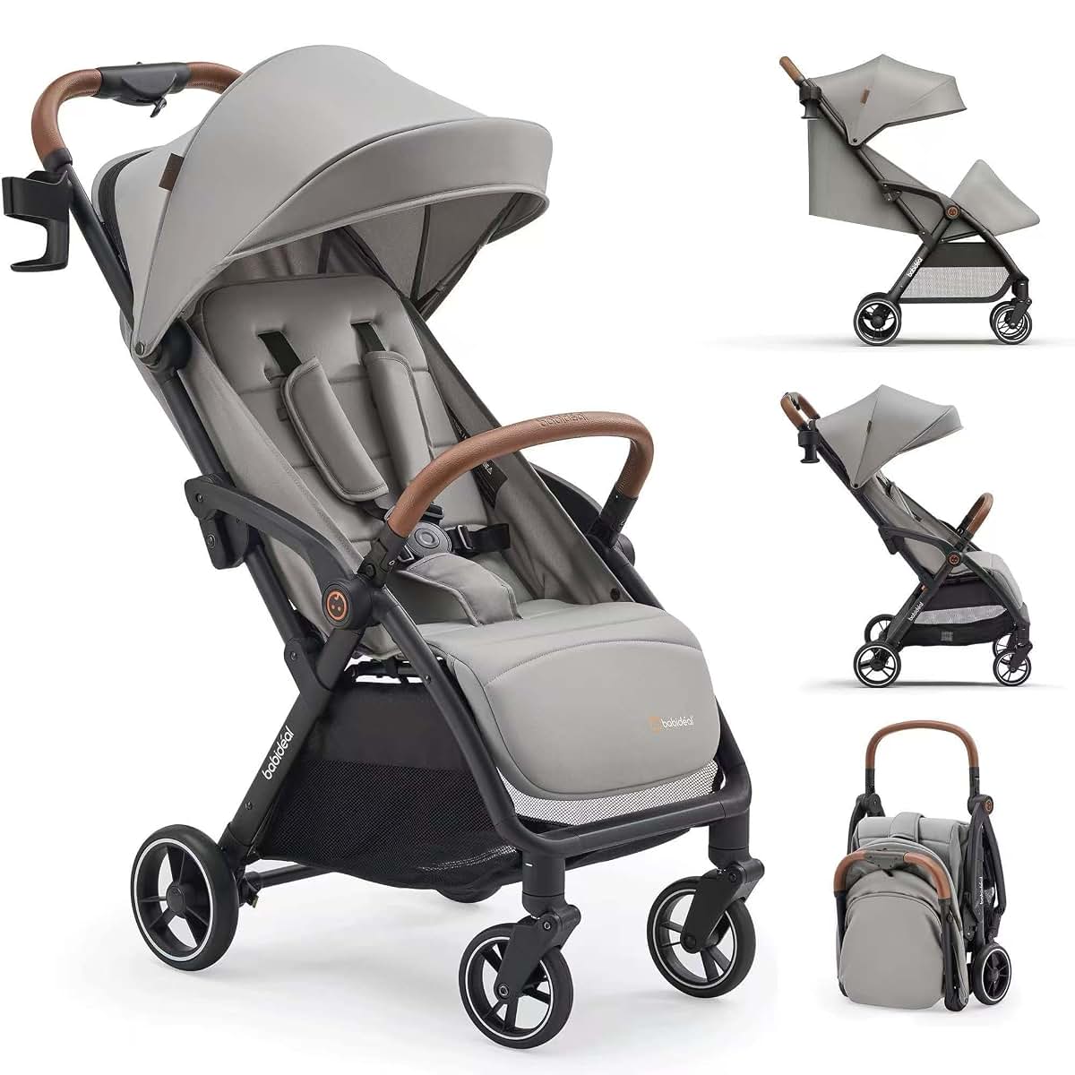 Babideal Lightweight Self-Folding Travel Stroller with Canopy, Grey
