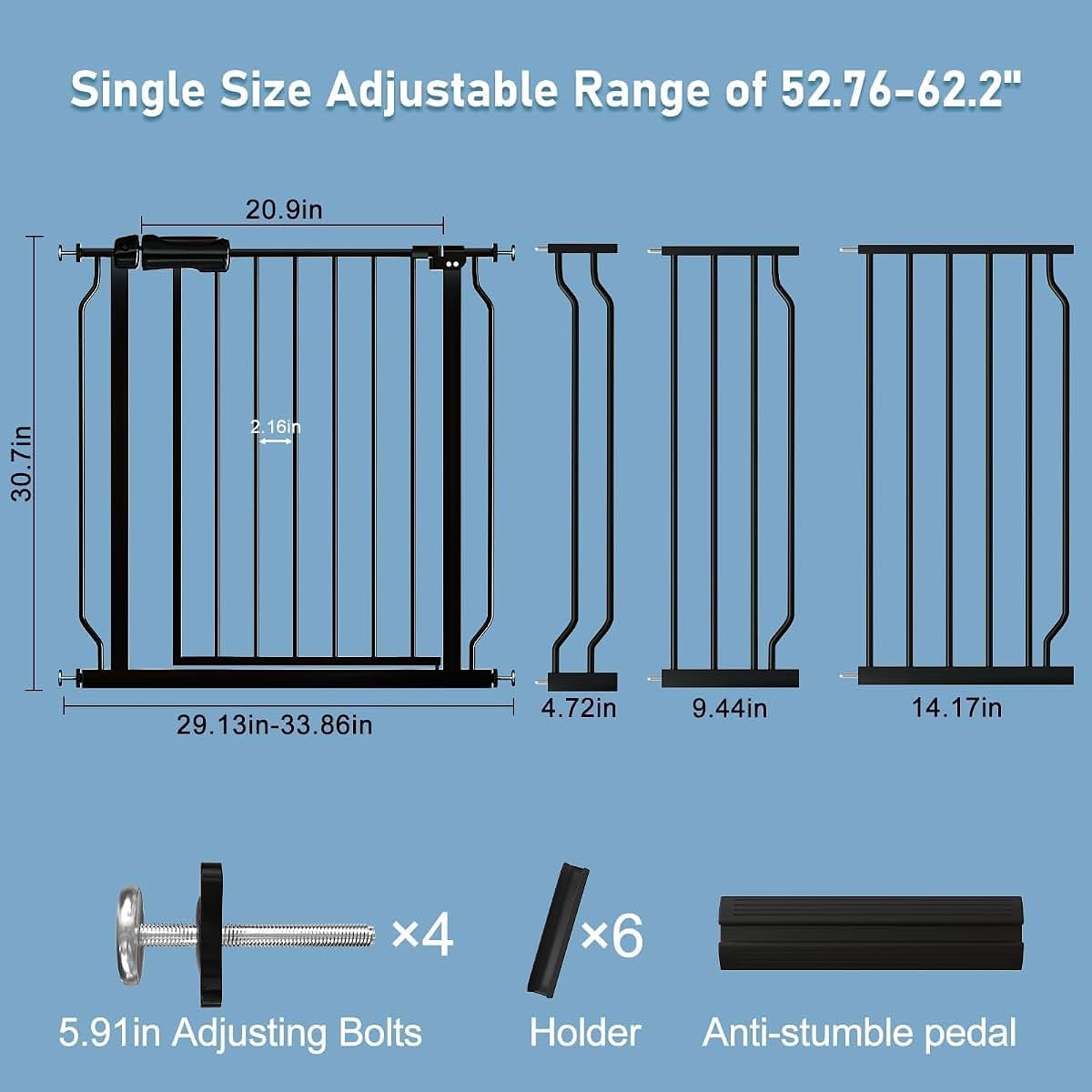 ALLAIBB Extra Wide 52.76-62.2" Pressure Mounted Baby Gate 30" Tall Black (photo 2)