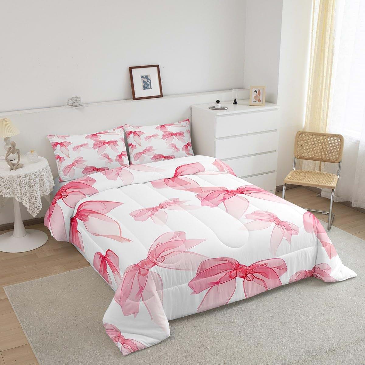 Feelyou Kids Elegant Bowknot Comforter Set for Toddler | Digital Print Bedding Decor