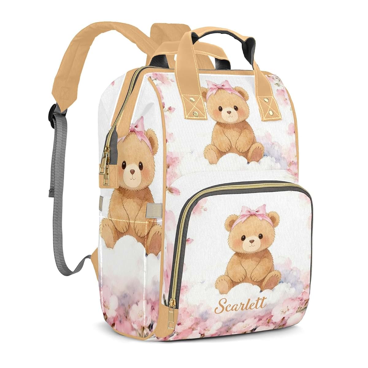 Joyestore Personalized Cute Teddy Bear Pink Custom Mom Bag with Name,Dad and Mom Diaper Backpack Waterproof Baby Shower (photo 2)