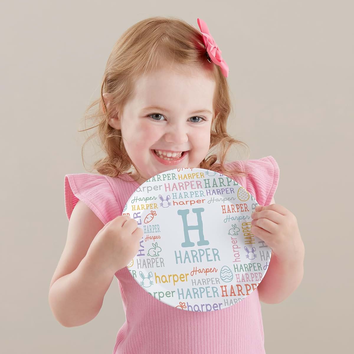 Personalization Universe Easter Repeating Name Personalized Kids Plate (photo 3)
