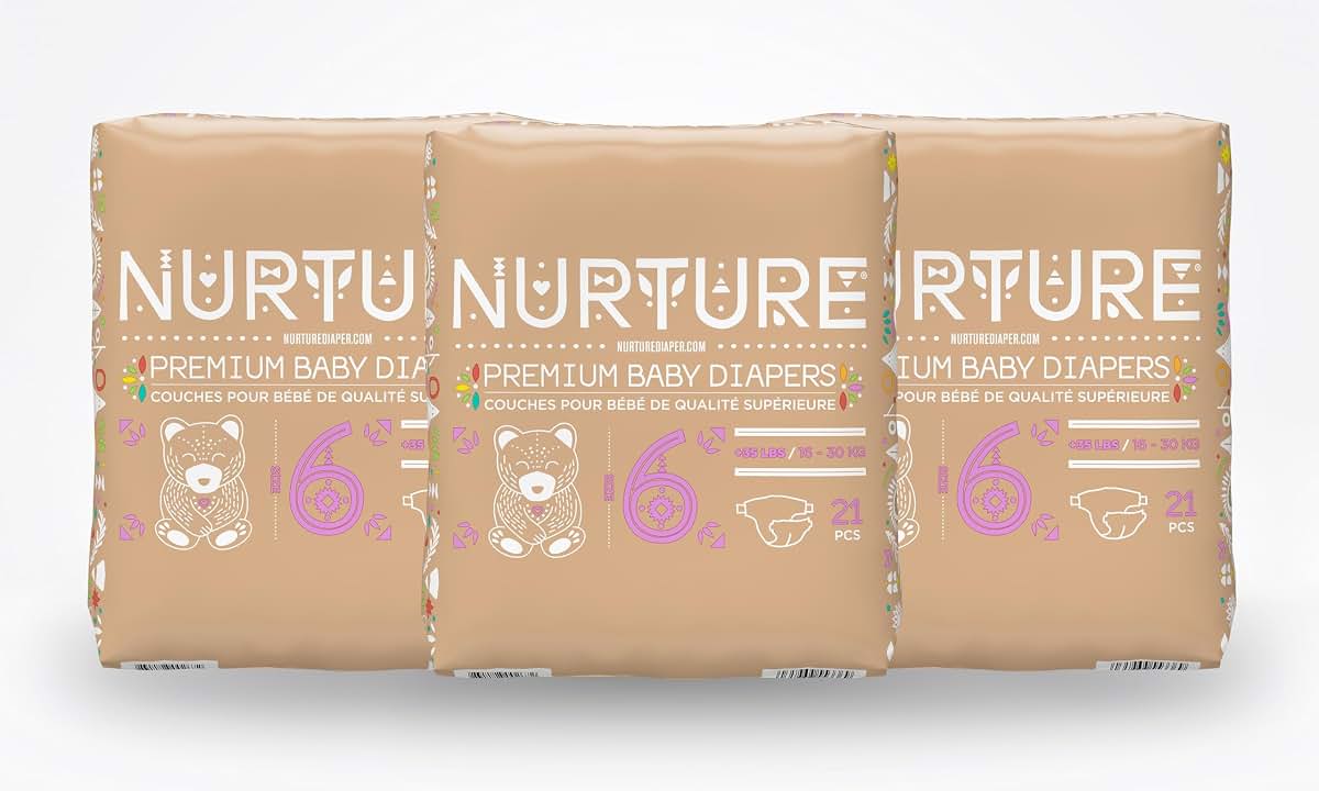 BioBag Nurture Diapers Size 6 (35+ lbs), 63 Count, Ultra Absorbent