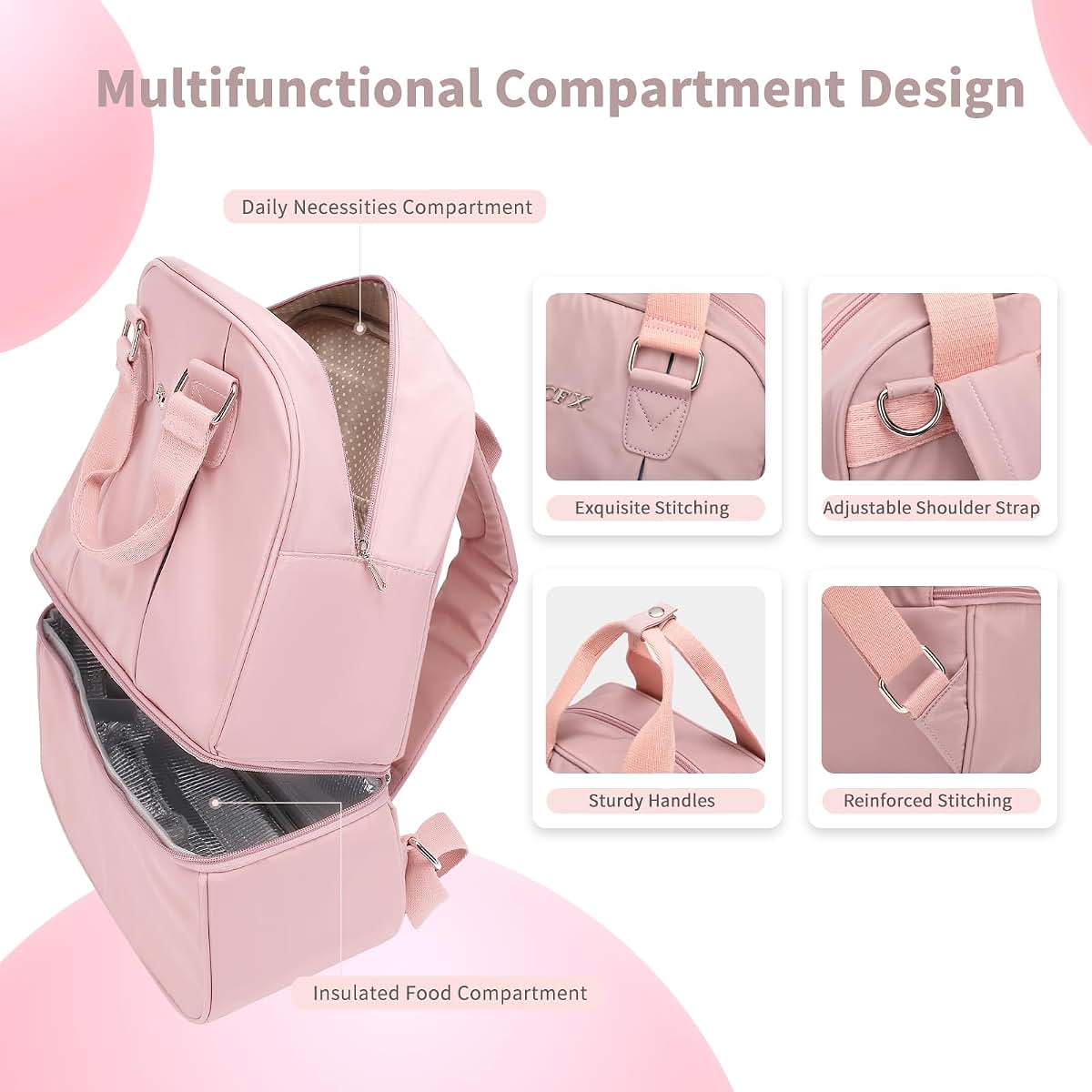 CFX diaper bag， Keep food separate from supplies，Lightweight baby bag for mom，diaper bag backpack（Pink） (photo 4)