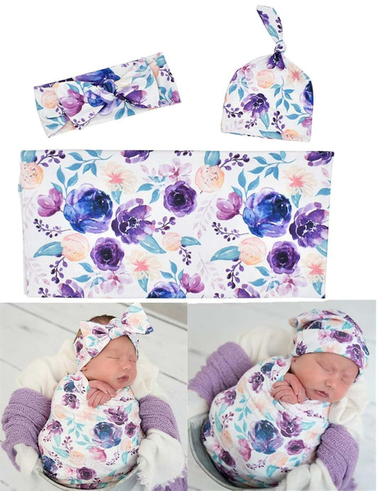DKLECHUI Newborn Baby Swaddle Blankets Beanie Hat Headband Sets,Swaddle Sack,Receiving Blankets Infant Baby Gifts