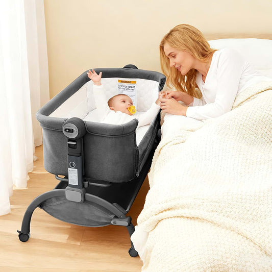 Hetoy 3-in-1 Bedside Bassinet with Adjustable Height and Wheels