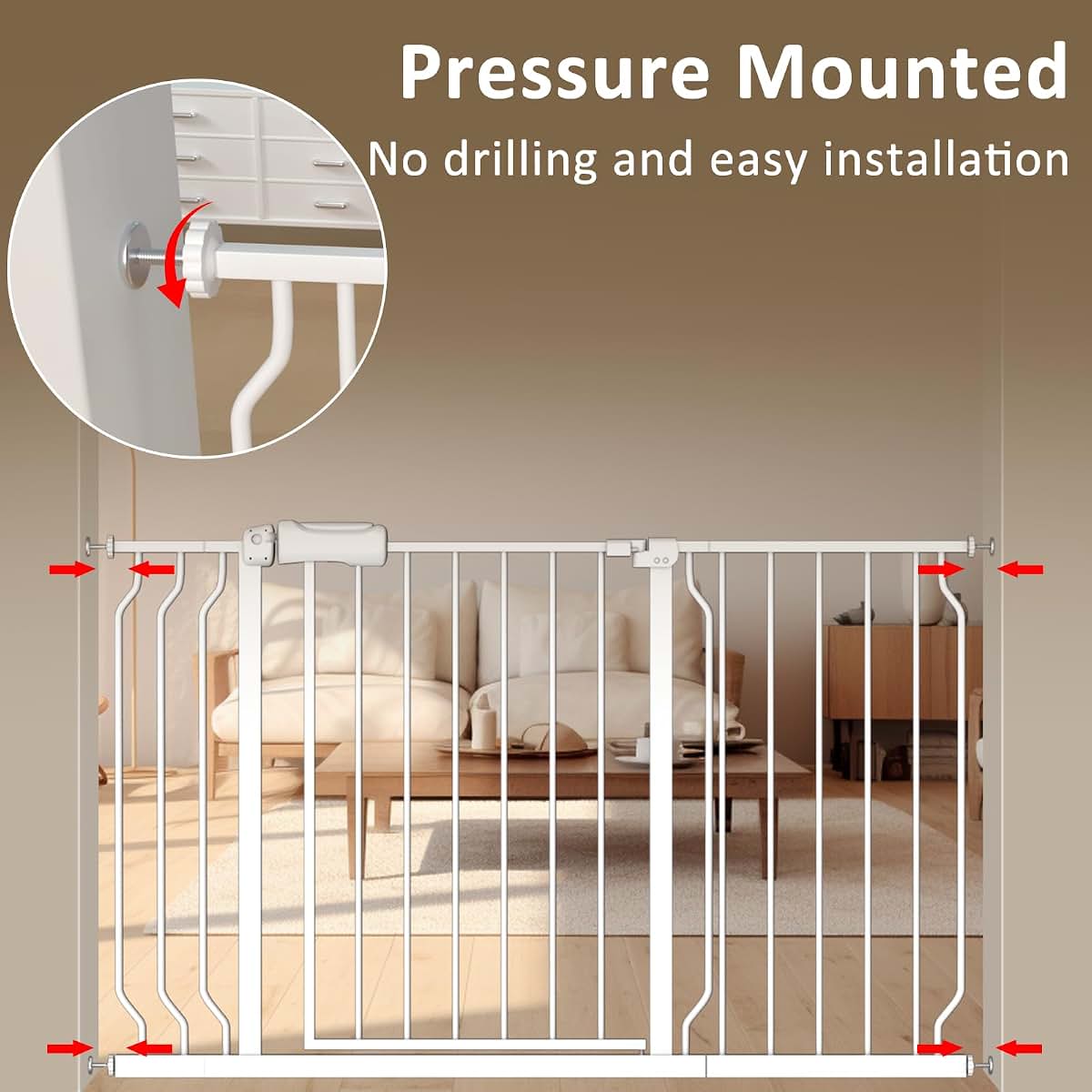 ALLAIBB Extra Wide Pressure Mount Baby Gate, 57.48-62.02 Inch (photo 4)
