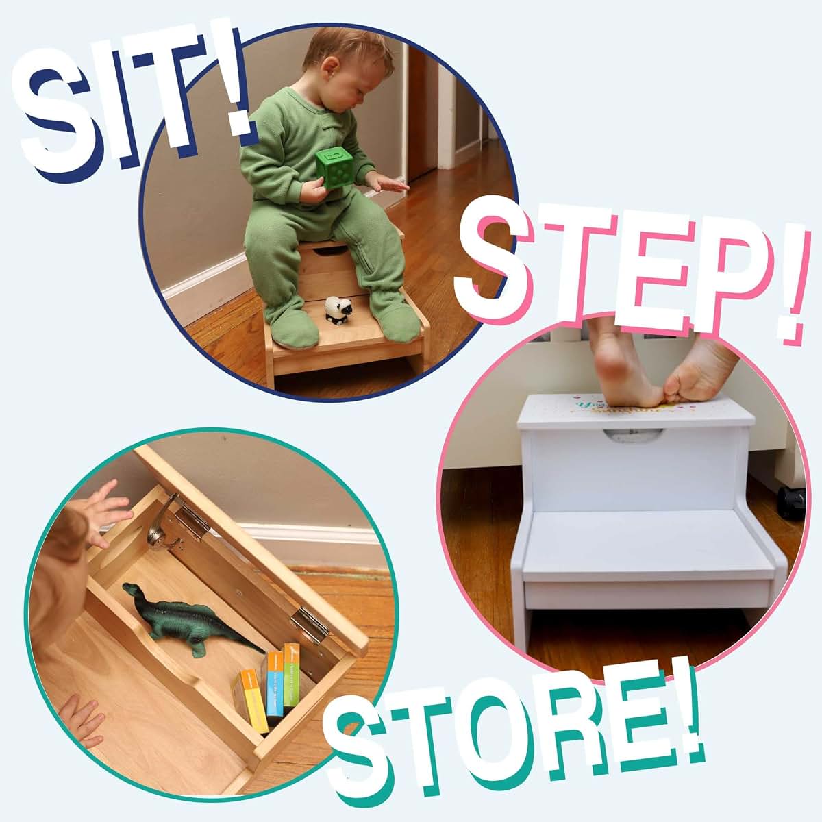 My Bambino Personalized Kids Step Stool - Natural Wood Storage Helper (photo 3)