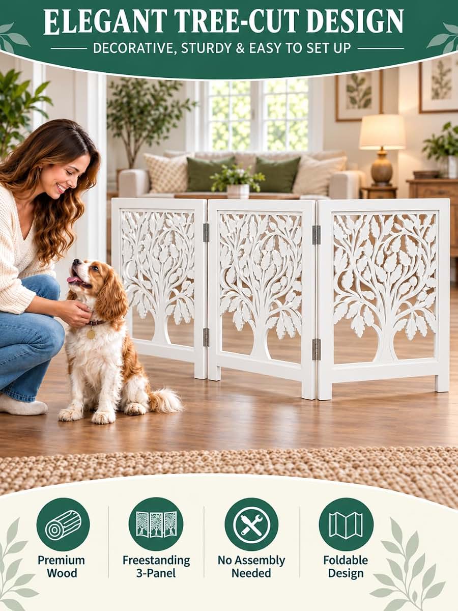Bedding Craft Wooden Dog Gate, 3 Panel Foldable Pet Barrier (photo 2)