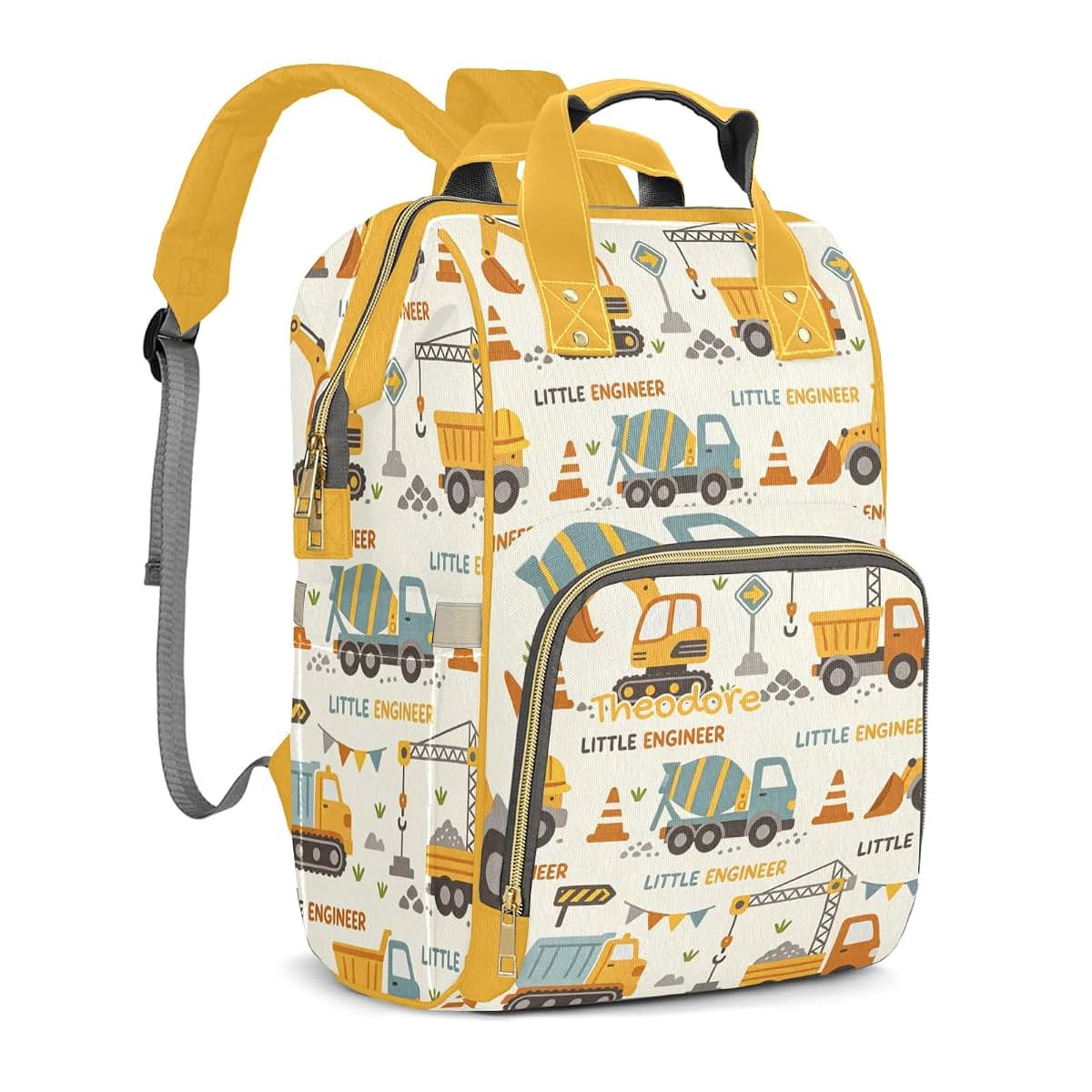 YallLocoMo Personalized Diaper Bag Backpack Gift Watercolor Cute Construction Engineering Trucks Ultimate Nappy Bag: (photo 2)