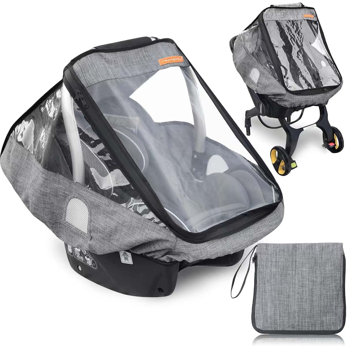 Infant Car Seat Rain Cover With Quick-Access Zipper And Vents