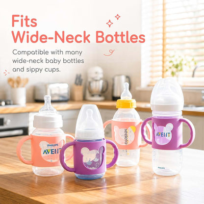 Aelop Silicone Baby Bottle Handles for Wide-Neck Bottles, Pink and Purple Bear Design, 2-Pack (photo 3)