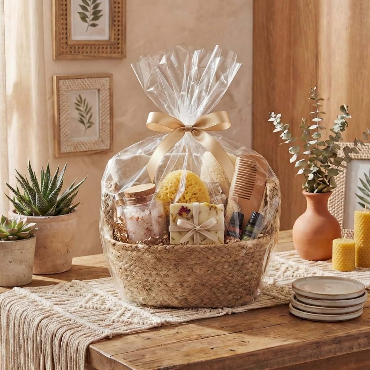 Colingmill 2 Pack Natural Wicker Gift Baskets With Bags And Ribbons