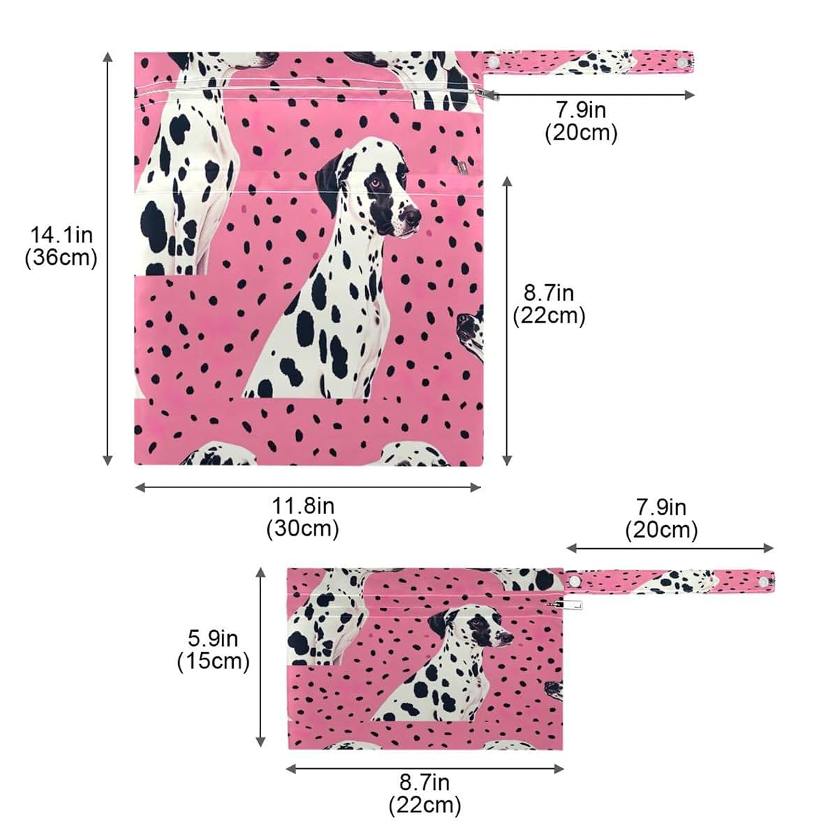 Dalmatian Dog Pattern Wet Dry Bag Set for Diaper & Travel Storage