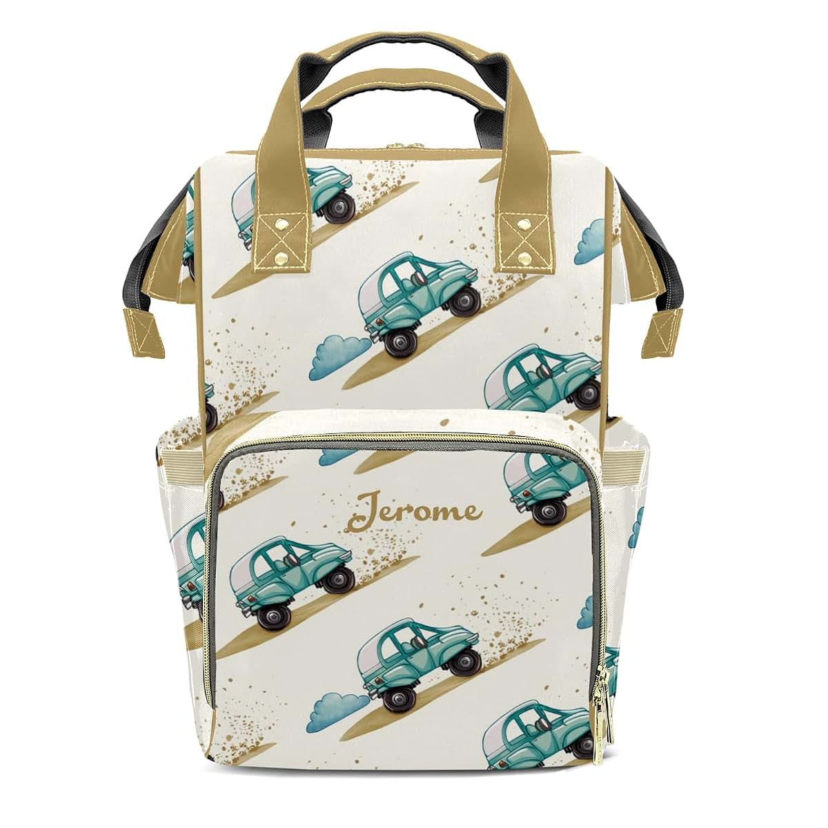 YallLocoMo Custom Name Diaper Bag Backpack Gift Car Cartoon Ultimate Nappy Bag: Spacious, Waterproof & Perfect for