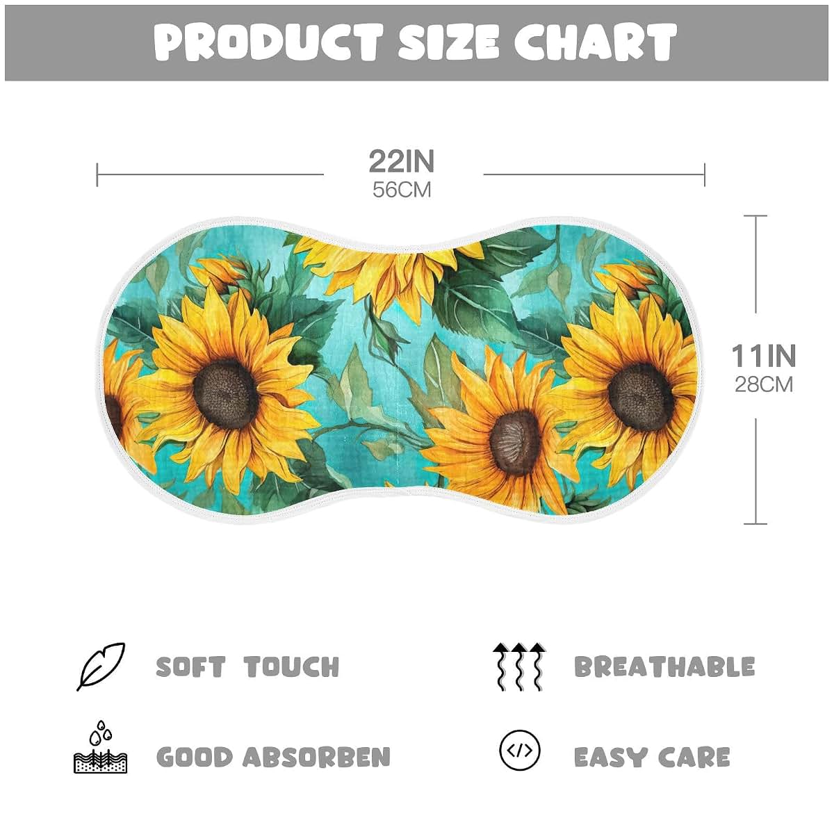 J Joysay Watercolor Sunflowers Baby Burp Cloths 22x11 Inch 4-Layer Cotton