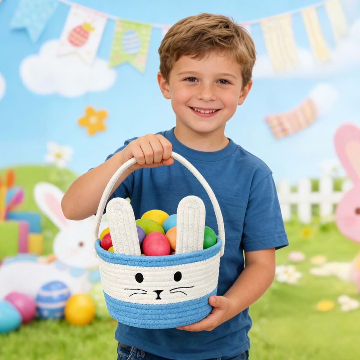 Saiiwnn Easter Baskets for Kids, Easter Basket, Easter Bunny Baskets with Handle for Easter Egg Hunts, Baby’s First (photo 3)