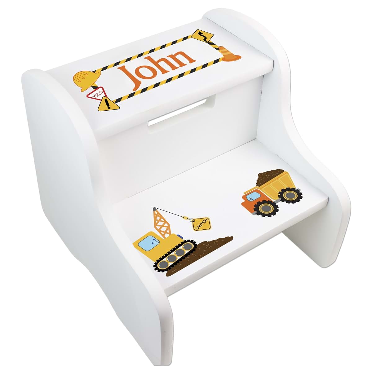 My Bambino Personalized Boys Construction White Step Stool | Birthday Gift for Boys