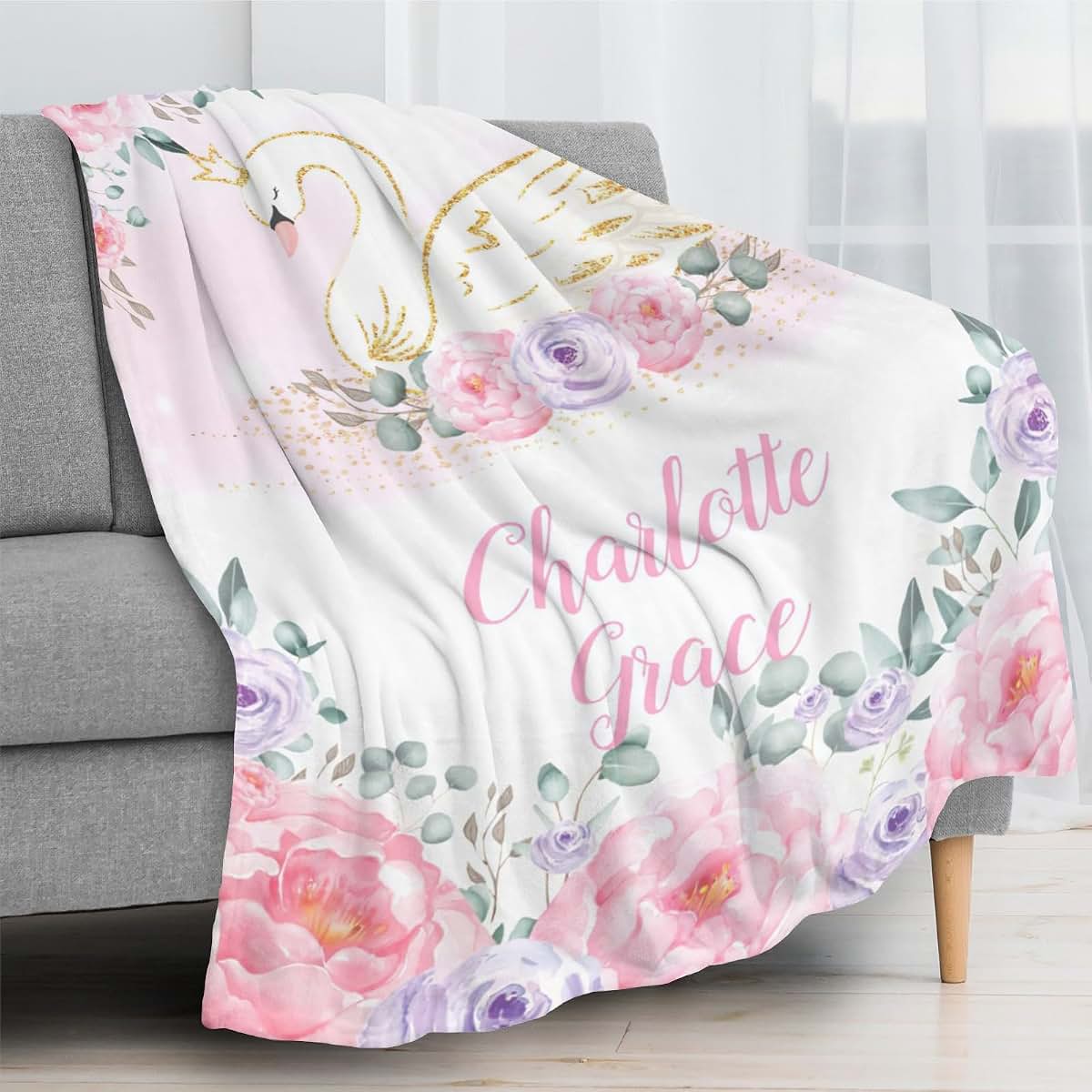 ColorAce Personalized Baby Blankets for Girls Customized Baby Blanket with Name Personalized Baby Gifts for Girl Floral (photo 3)